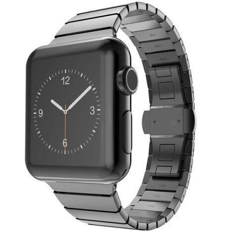 Curea iUni compatibila cu Apple Watch 1/2/3/4/5/6/7, 42mm, Link Bracelet, Otel Inoxidabil, Black